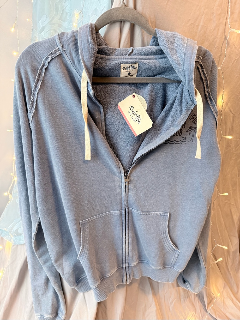 NWT Salt Life Beach Club Zip Hoodie Large Blue Salt Wash
